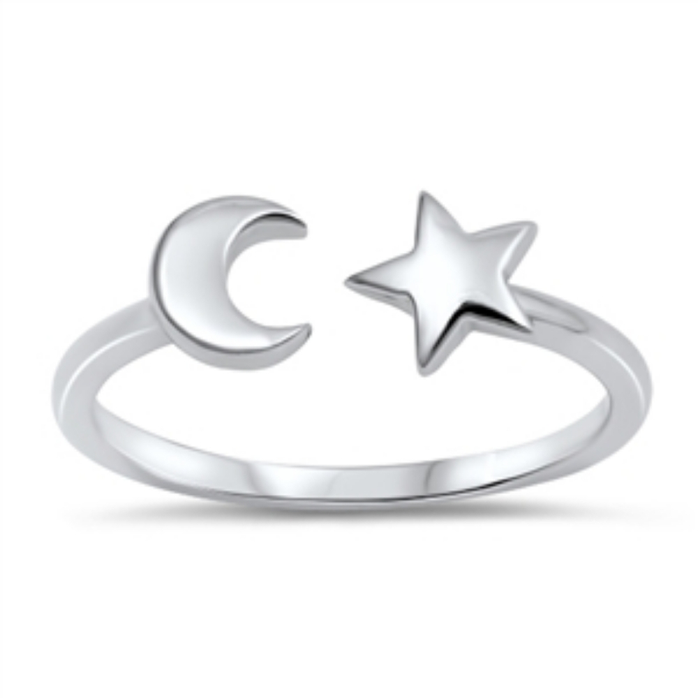 925 Sterling Silver Moon & Star Ring Size 6 - Picture 3 of 6